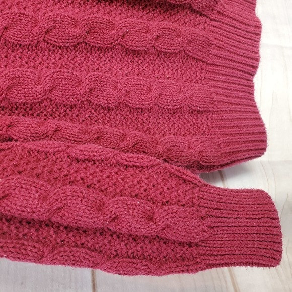 Vintage 90s Jamie Scott Red V-Neck Cable Knit Pullover Sweater Size Medium - Picture 3 of 8